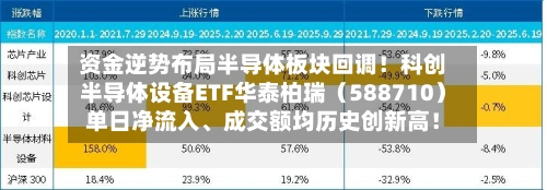 资金逆势布局半导体板块回调！科创半导体设备ETF华泰柏瑞（588710）单日净流入、成交额均历史创新高！