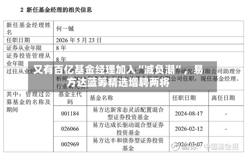又有百亿基金经理加入“减负潮”，易方达蓝筹精选增聘两将