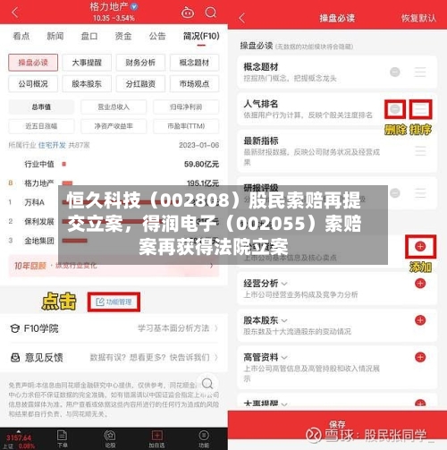 恒久科技(002808)股民索赔再提交立案,得润电子(002055)索赔案再获得法院立案