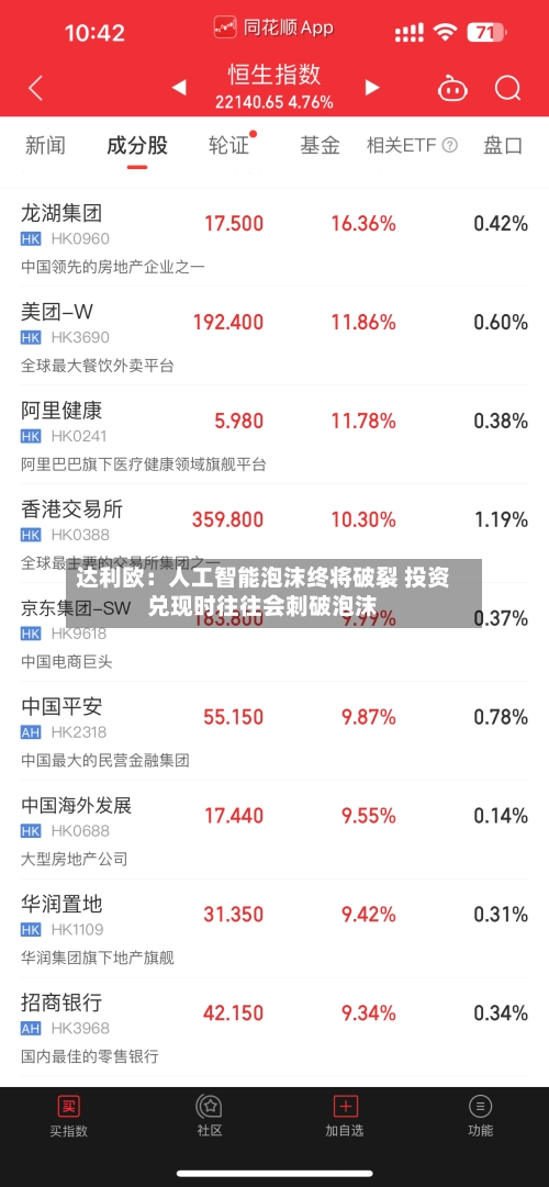 达利欧:人工智能泡沫终将破裂 投资兑现时往往会刺破泡沫