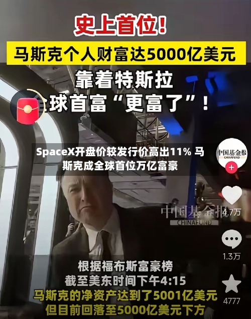 SpaceX开盘价较发行价高出11% 马斯克成全球首位万亿富豪